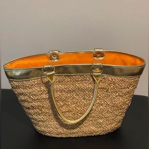 Victoria’s Secret Y2K Vintage Wicker Tote with Orange Lining